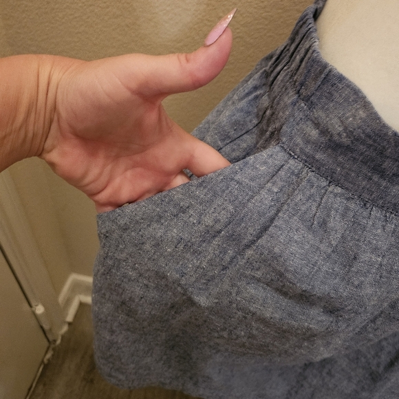 Loft Linen Blue Skirt Size Medium With Pockets! - Picture 3 of 5